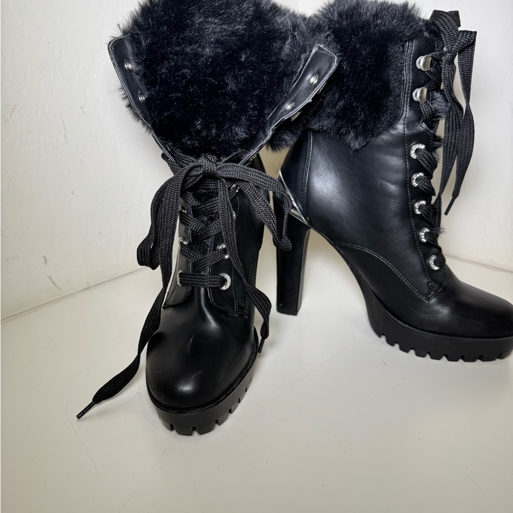 Guess Black Fur-Lined Lace-Up Women's Boots